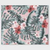 Papier Cadeau Paradis Rose Île Tropicale Florale Botanique (Plat)