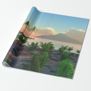 Papier Cadeau Paradis tropical de coucher du soleil d'île de