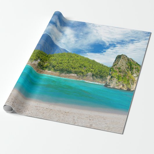 Papier Cadeau Paradis tropical de palmier de plage sablonneuse (Déroulé)
