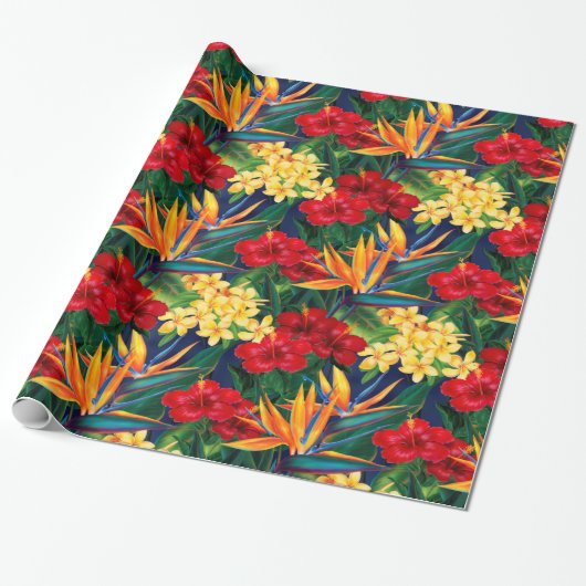 Papier Cadeau Paradis tropical Hawaï Allover floral Imprimer (Déroulé)
