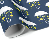 Papier Cadeau Parapluie citrons souriants bleu (Coin rond)