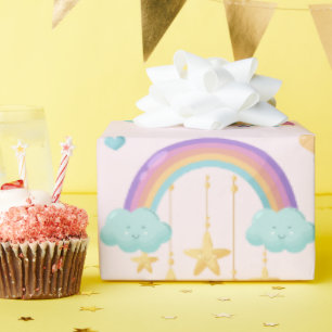 Papier Cadeau Parapluie coloré avec de mignons nuages