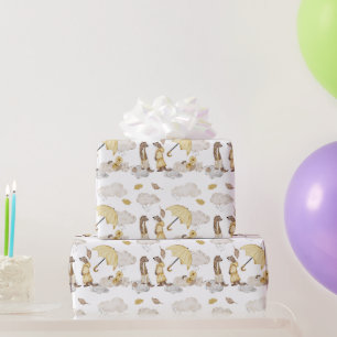 Papier Cadeau Parapluies de Weasels, Nuages de pluie, Fleurs