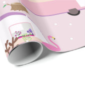 Papier Cadeau parc de remorques flamingo père Noël (Coin rond)