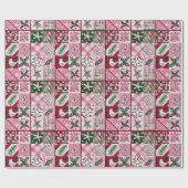 Papier Cadeau Parcelle En Patchwork Rose Avec Oiseau Et Feuilles (Plat)