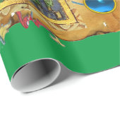 PAPIER CADEAU PARCHEMENT DE NOËL FLORAL BLEU VERT (Coin rond)