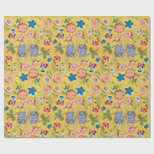 PAPIER CADEAU PARCHEMENT FLORAL ANTIQUE / ROSES SAUVAGES ET PANS