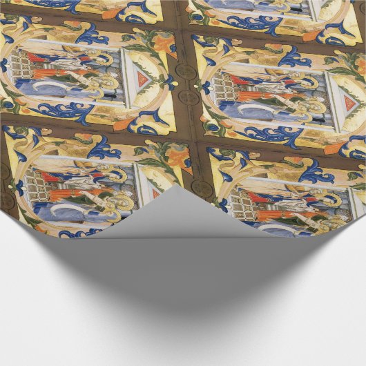 PAPIER CADEAU PARCHEMENT NATIVITÉ NOËL AVEC FLEURS BLEUES ROUGES (Coin)