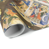 PAPIER CADEAU PARCHEMENT NATIVITÉ NOËL AVEC FLEURS BLEUES ROUGES (Coin rond)