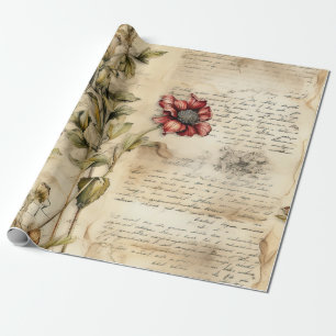 Papier Cadeau Parchemin Vintage avec Découpage Floral Élégant