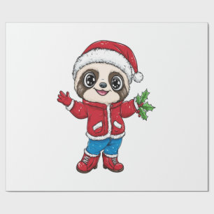 Papier Cadeau Paresseux de dessin animé portant Noël