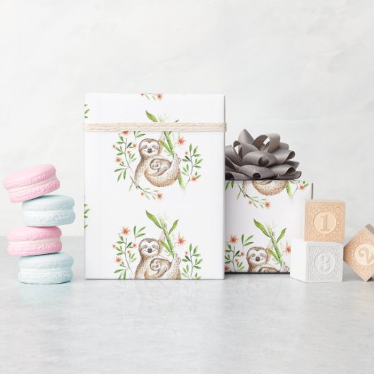 Papier Cadeau Paresseux mamma et bébé (Baby Shower)