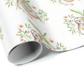 Papier Cadeau Paresseux mamma et bébé (Coin rond)