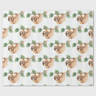 Papier Cadeau Paresseux Mignon Suspendu à l'Envers Aquarelle