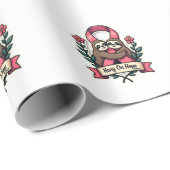 Papier Cadeau Paresseux soutien ruban rose Art de sensibilisatio (Coin rond)