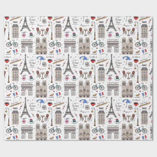Papier Cadeau Paris Doodles (Plat)