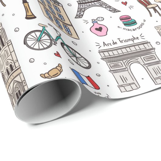 Papier Cadeau Paris Doodles (Coin rond)