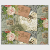 Papier Cadeau Paris France Art Antique Collage Eiffel Français (Plat)