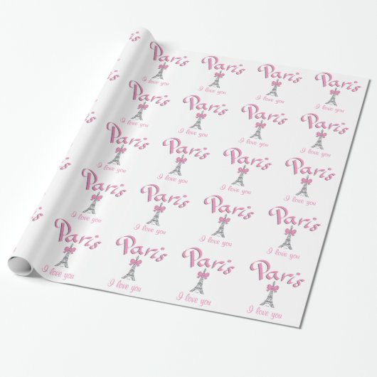 Papier Cadeau "PARIS je t'aime" en rose (Déroulé)