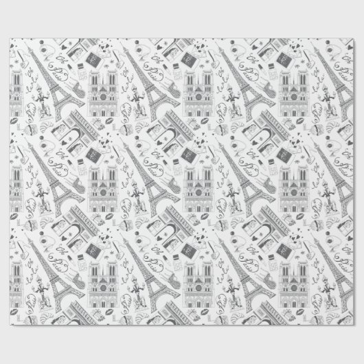Papier Cadeau Paris noir et blanc (Plat)