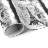 Papier Cadeau Paris Tour Eiffel Collage noir et blanc (Coin rond)