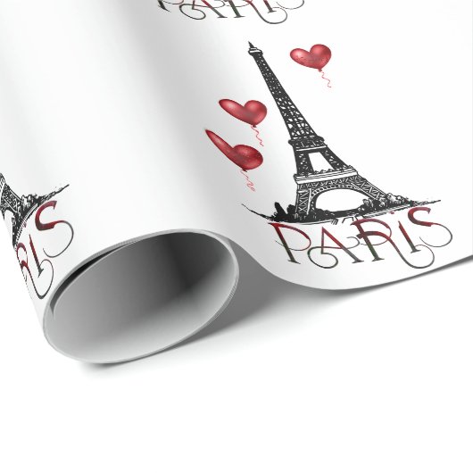 Papier Cadeau Paris, Tour Eiffel et Ballons rouges Belles (Coin rond)