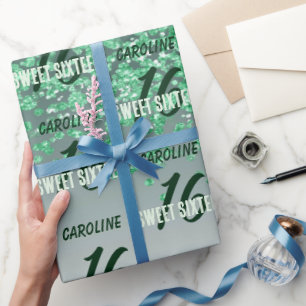 Papier Cadeau Parkling Sweet 16 Parties scintillant verte tomban