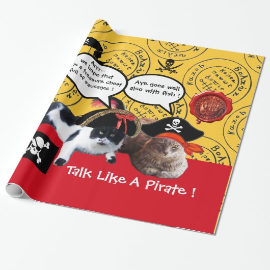 PAPIER CADEAU PARLER DE CHATS DE PIRATE, PIRATES ANCIENS CARTES (Déroulé)