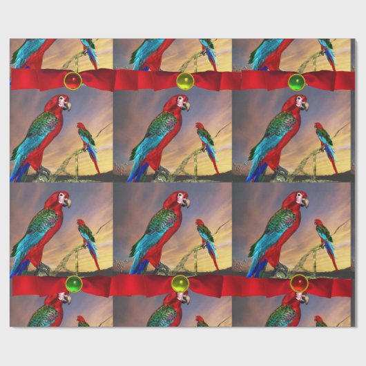 PAPIER CADEAU PARROS HYPER /ARA ROUGE AVEC RIBBONS (Plat)