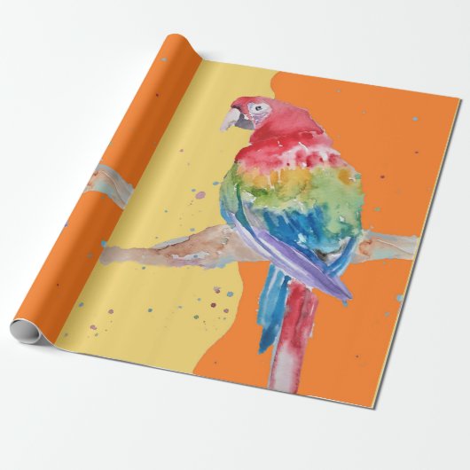 Papier Cadeau Parrot Bleu Jaune Garçons Aquarelle Art Parrots Gu (Déroulé)