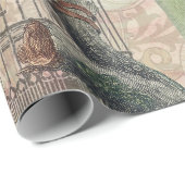 Papier Cadeau Parrot Jaune Tropical Antique Fleur (Coin rond)