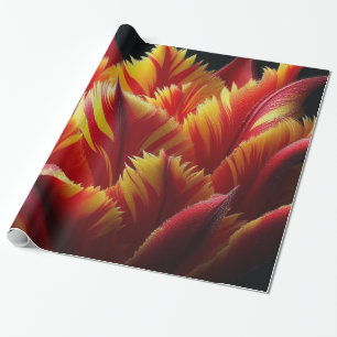 Papier Cadeau Parrot Tulip Floral Rouge et Jaune