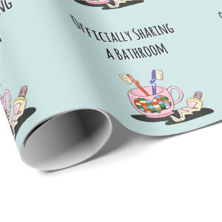 Papier Cadeau Partageant officiellement une salle de bain, drôle
