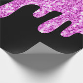 Papier Cadeau Parties scintillant à gouttes rose noir (Coin)