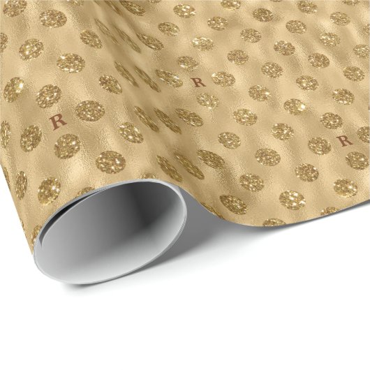 Papier Cadeau Parties scintillant à huile d'or Polka point Monog (Coin rond)