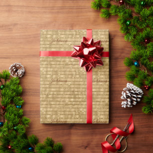 Papier Cadeau Parties scintillant à huile d'or rayé Monogramme
