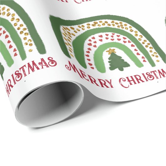 Papier Cadeau Parties scintillant arc-en-ciel rouge or vert (Coin rond)