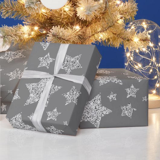 Papier Cadeau Parties scintillant argent scintille Étoiles motif (Vacances)