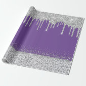 Papier Cadeau Parties scintillant argentée goutte violet brillan (Déroulé)