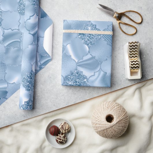Papier Cadeau Parties scintillant Bleu Bébé élégant et Quatrefoi (Artisanat)
