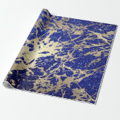Papier Cadeau Parties scintillant Bleue Cobalt Sepia Or Marbre P (Déroulé)