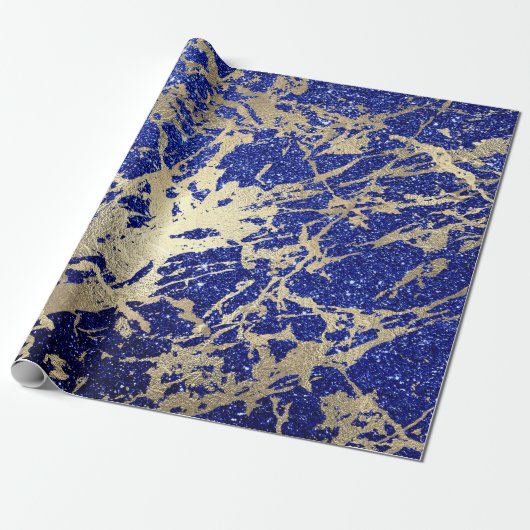 Papier Cadeau Parties scintillant Bleue Cobalt Sepia Or Marbre P (Déroulé)