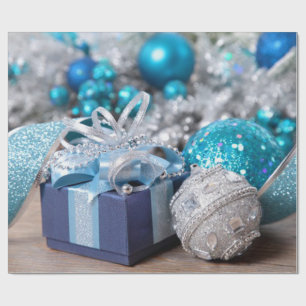 Papier Cadeau Parties scintillant Bleue, Étincelle Argent, Ornem