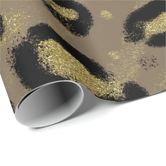 Papier Cadeau Parties scintillant Brown en or et Cheetah léopard (Coin rond)