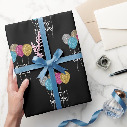 Papier Cadeau Parties scintillant d'anniversaire Ballons Motif (Cadeaux)
