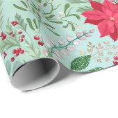 Papier Cadeau Parties scintillant d'aquarelle fleurie de poinset (Coin rond)