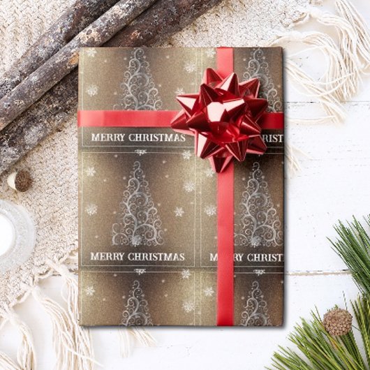 Papier Cadeau Parties scintillant d'arbre de Noël et flocons de