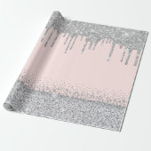 Papier Cadeau Parties scintillant d'argent goutte rose or brilla (Déroulé)