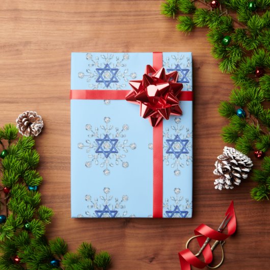 Papier Cadeau Parties scintillant d'argent Snowflakes Étoile ble (Cadeau de vacances)