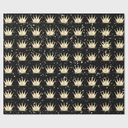 Papier Cadeau Parties scintillant de couronnes Black Sparkly Gol (Plat)
